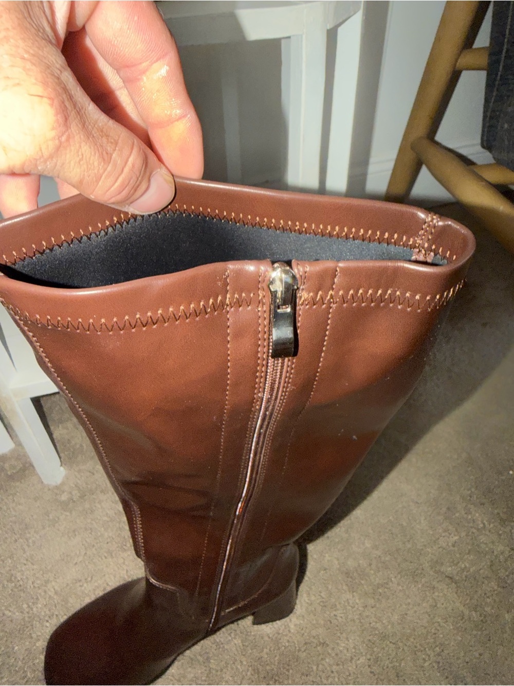 Women's Brown Mid-Calf Leather Block Heel Boots - Picture 3 of 6